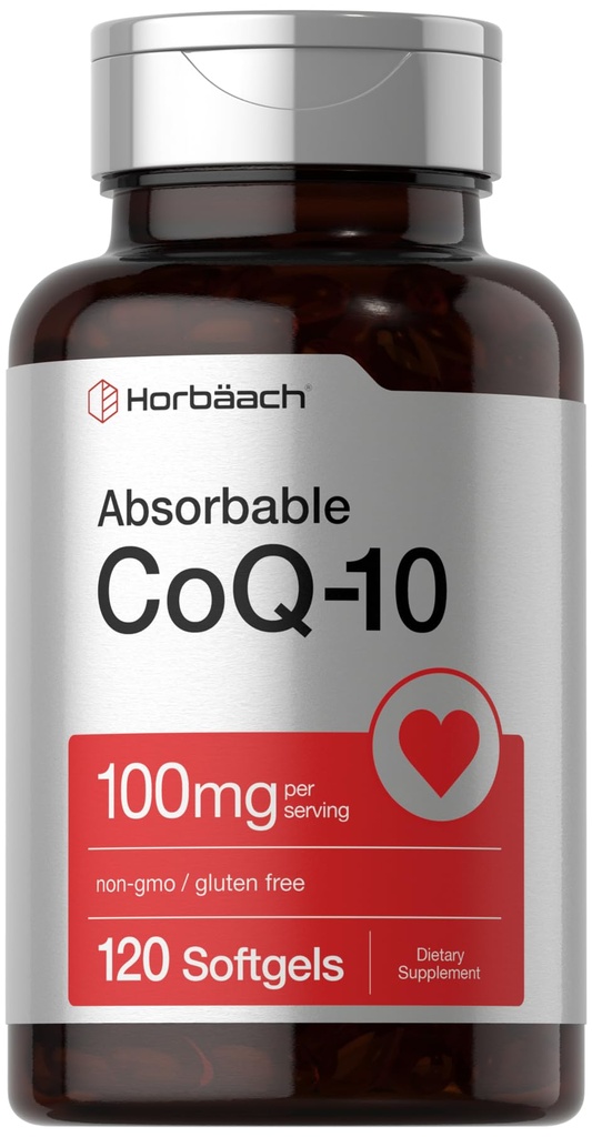Horbäach CoQ10 100mg Softgels Silencio 120 Cuenta ← No GMO y Gluten Suplemento gratuito