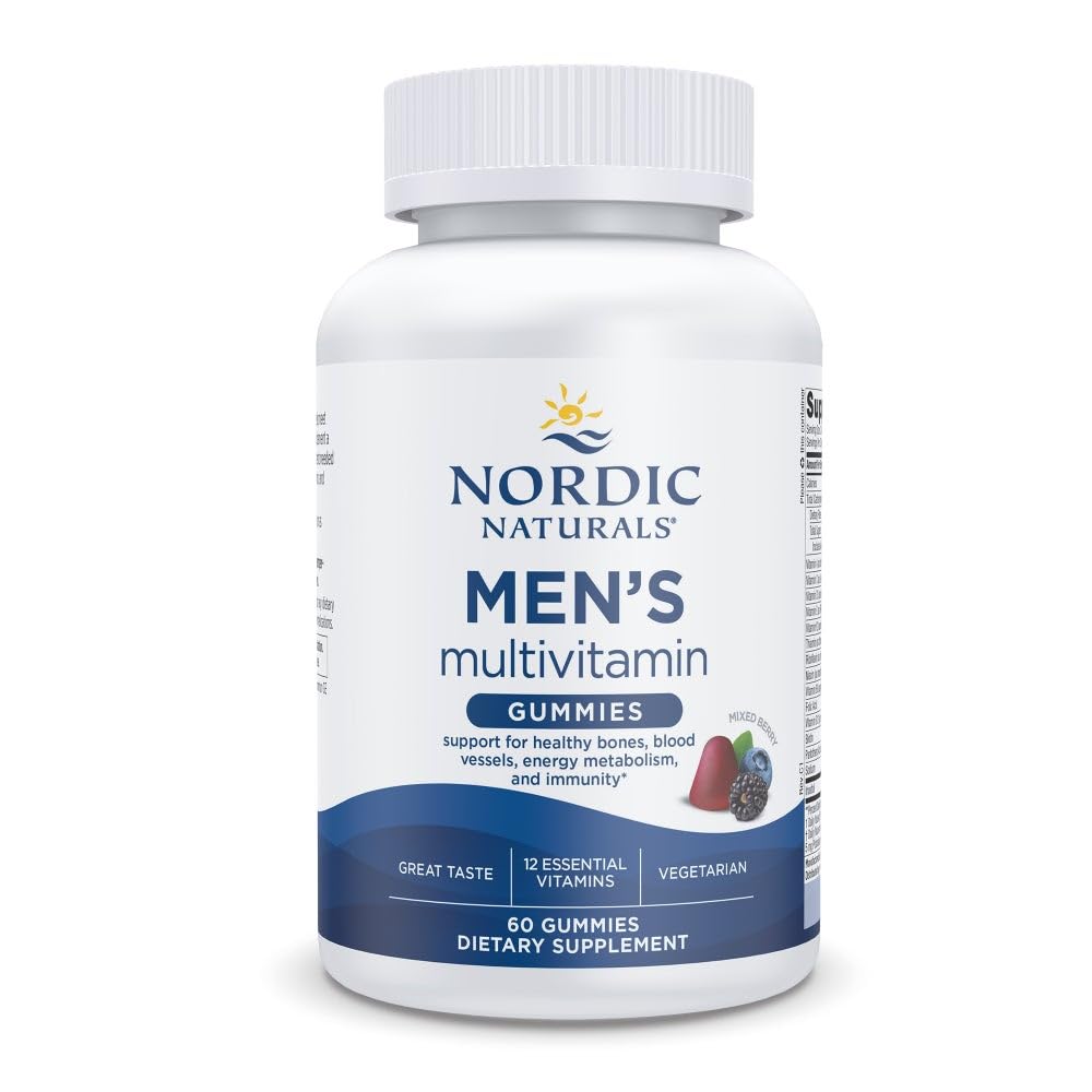 Naturales nórdicos Gummies multivitamínicos masculinos, Berry mixto - 60 Gummies - Soporte para Huesos saludables, vasos sanguíneos, energía &amp; inmunidad - No GMO, Vegetariano - 30 Servimientos