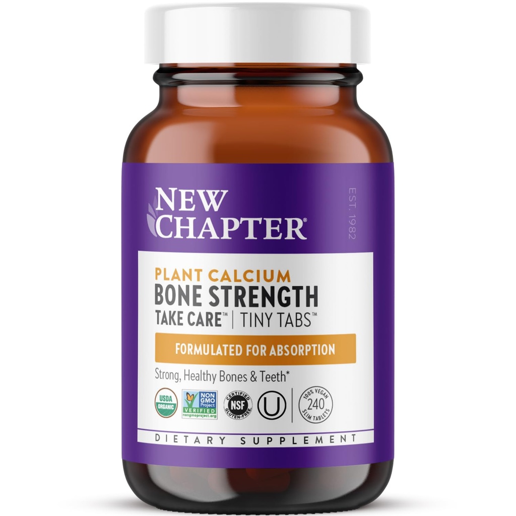 Nuevo capítulo Suplemento de calcio - Bone Strength Tiny Tabs Plant-Based USDA Organic Calcium with Magnesium, Vitamin D3+K2, for Bone Health & Joint Mobility, Heart Support, 905 mg dosis - 240 Tiny Tabs
