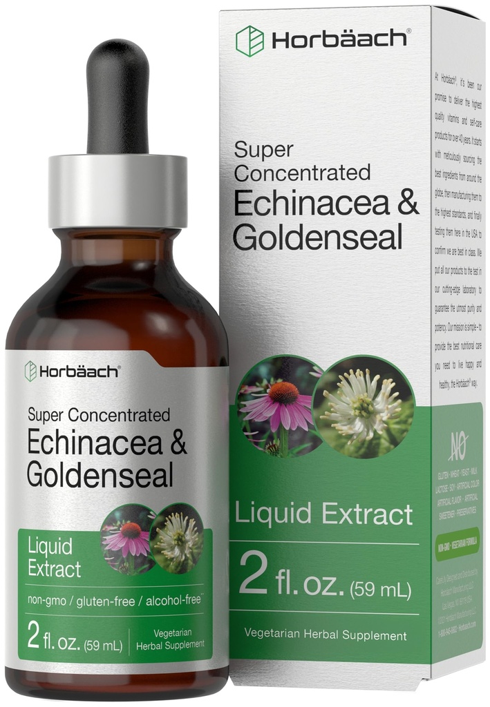 Horbäach Echinacea Goldenseal Liquid Tincture Drops  2 fl oz ← Alcohol Free Extract ← Vegetarian, Non-GMO, Gluten Free Supplement