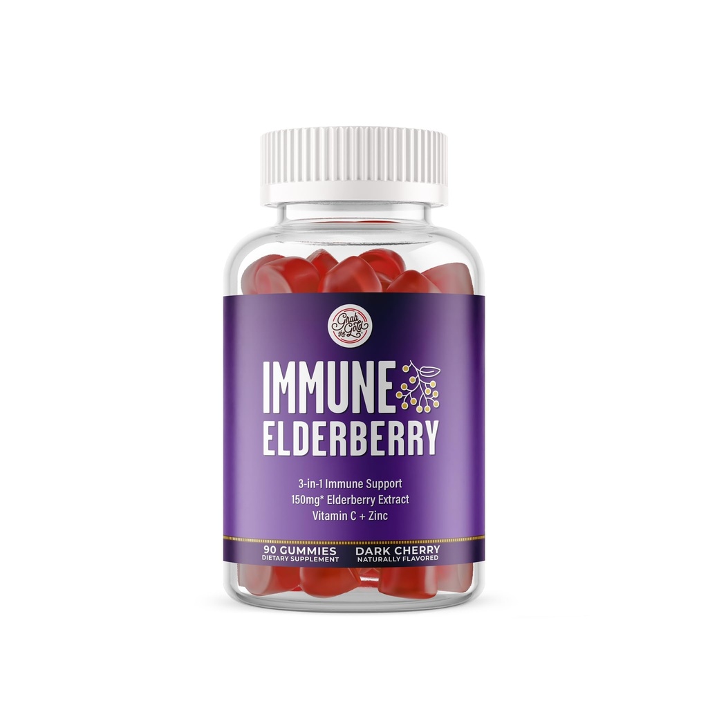Grab The Gold Immunity Gummies | Elderberry Flavor with Vitamin C & Zinc | Cold & Flu Support, Vegan, Gluten-Free | 45 Day Supply, Made in USA