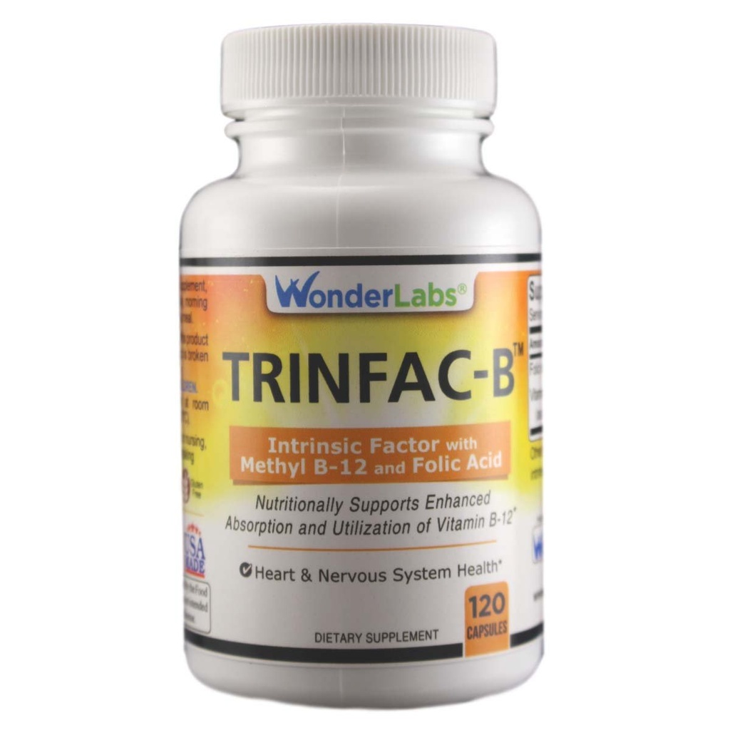 Wonder Laboratories Factor Intrínseco con ácido fólico y vitamina B-12 1000mcg - 120 cápsulas