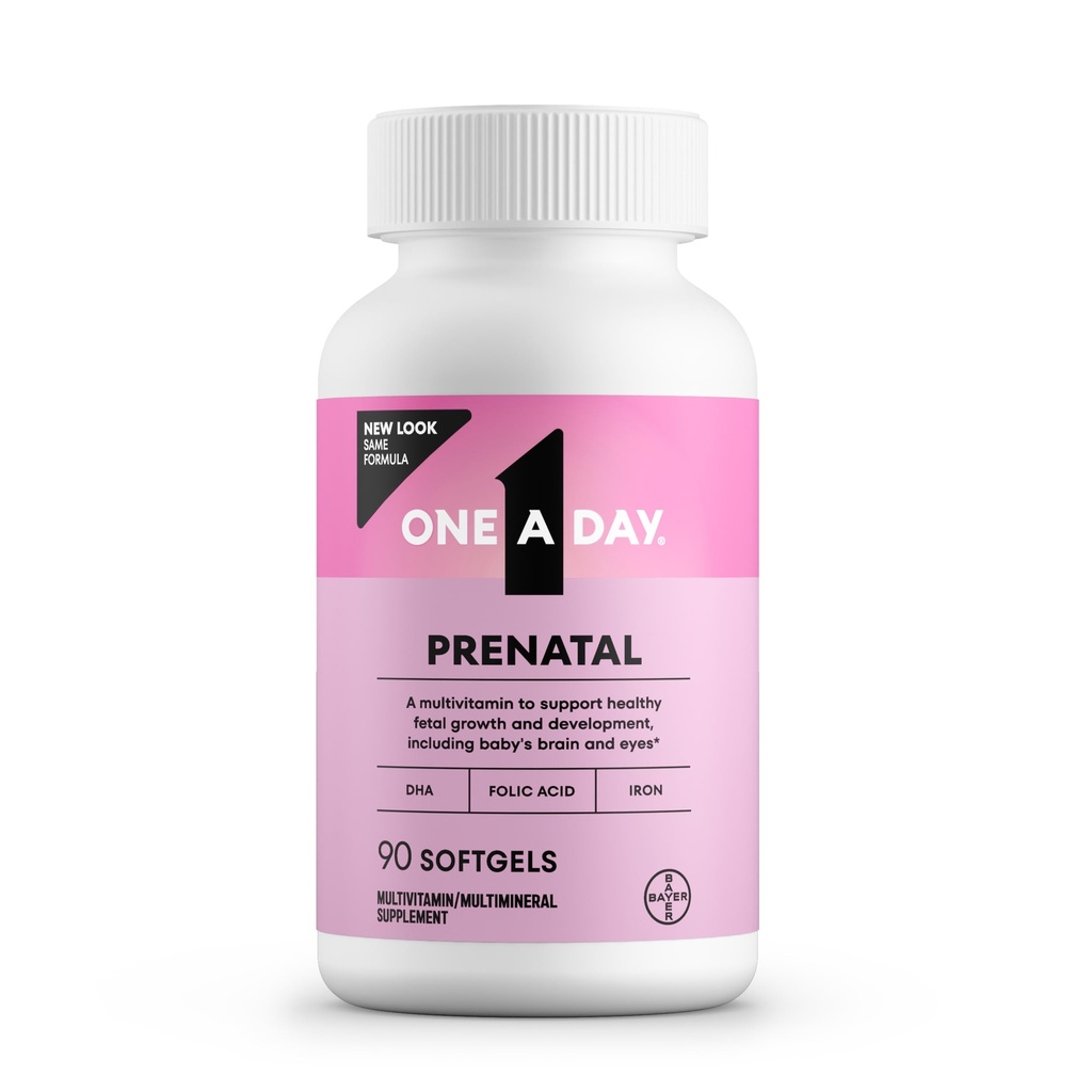 Un día de vitaminas prenatales- ácido fólico, hierro, omega- 3 (DHA), vitaminas de embarazo para mujeres, multivitamínico prenatal para mamá y bebé, embarazo debe tener 90 Ct (paquete mayo Vary)
