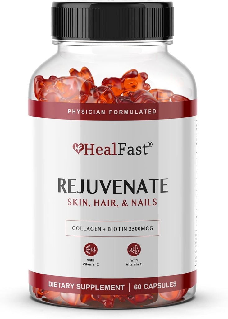 HealFast Rejuvenate Vitamina y Gummy Mineral Suplemento - Collagen Gummies + Vitaminas, Biotina y Zinc - Anti Aging Beauty & Skin Suplemento Clínicamente Estudiado &amp; Médico Formulado - 60 Cuenta