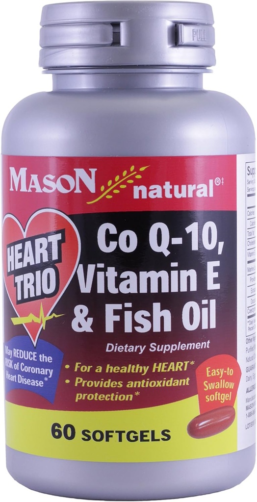 Mason Natural Co Q-10, vitamina E y aceite de pescado, 60 Softgels (Pack de 2)
