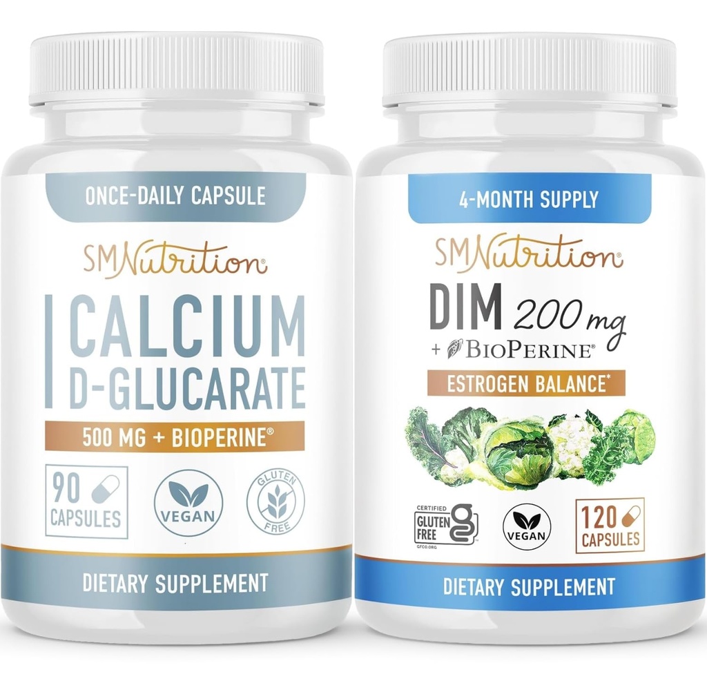 SMNutrition 200mg DIM Supplement with Calcium D-Glucarate ¦ Hormon Balancing Bundle with DIM Diindolylmethane Capsules (120 Servings) and Vegan Gluten Free Non-GMO CDG Supplement (90 Servings)
