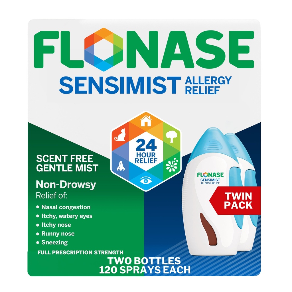 Flonase Sensimist Alergy Relief Nasal Spray for Non-Drowsy, 24-Hour Multi-Symptom Allergy Relief – 120 Sprays (Pack of 2)