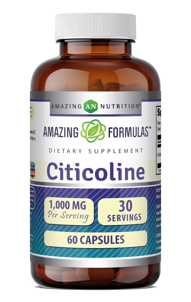 Amazing Fórmulas Citicoline Suplemento Silencio 1000 Mg Por Serving Silencio Capsules Silencio No Gluten-Free Silencio Made in USA (1 Pack, 60 Cuenta)