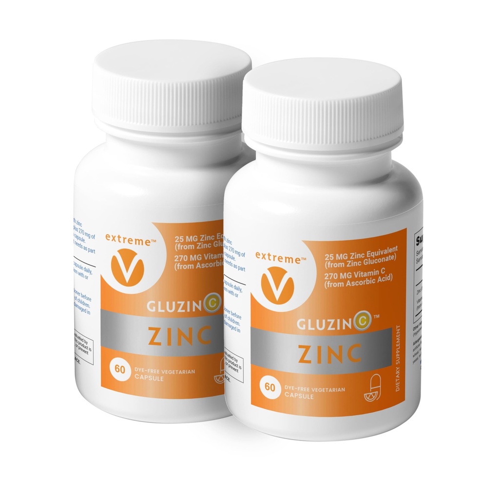 Zinc MG25+VC Dual Pack ← Daily Zinc Gluconate + Vitamina C ANTE 25mg + 270mg ANTE Fórmula Limpia, Vegan-Friendly, (2 Botellas, 120 Capsulas Vegetarianas)