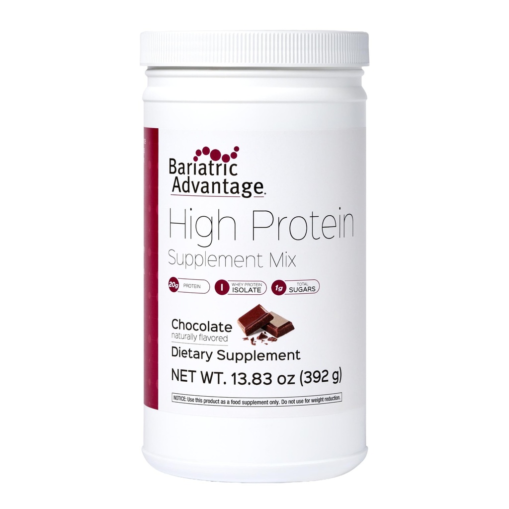 Bariatric Advantage High Protein Supplement Mix, 20 Grams Whey Protein Isolate Low Sugar con 100 Calories Por Serving - Chocolate, 14 Servings