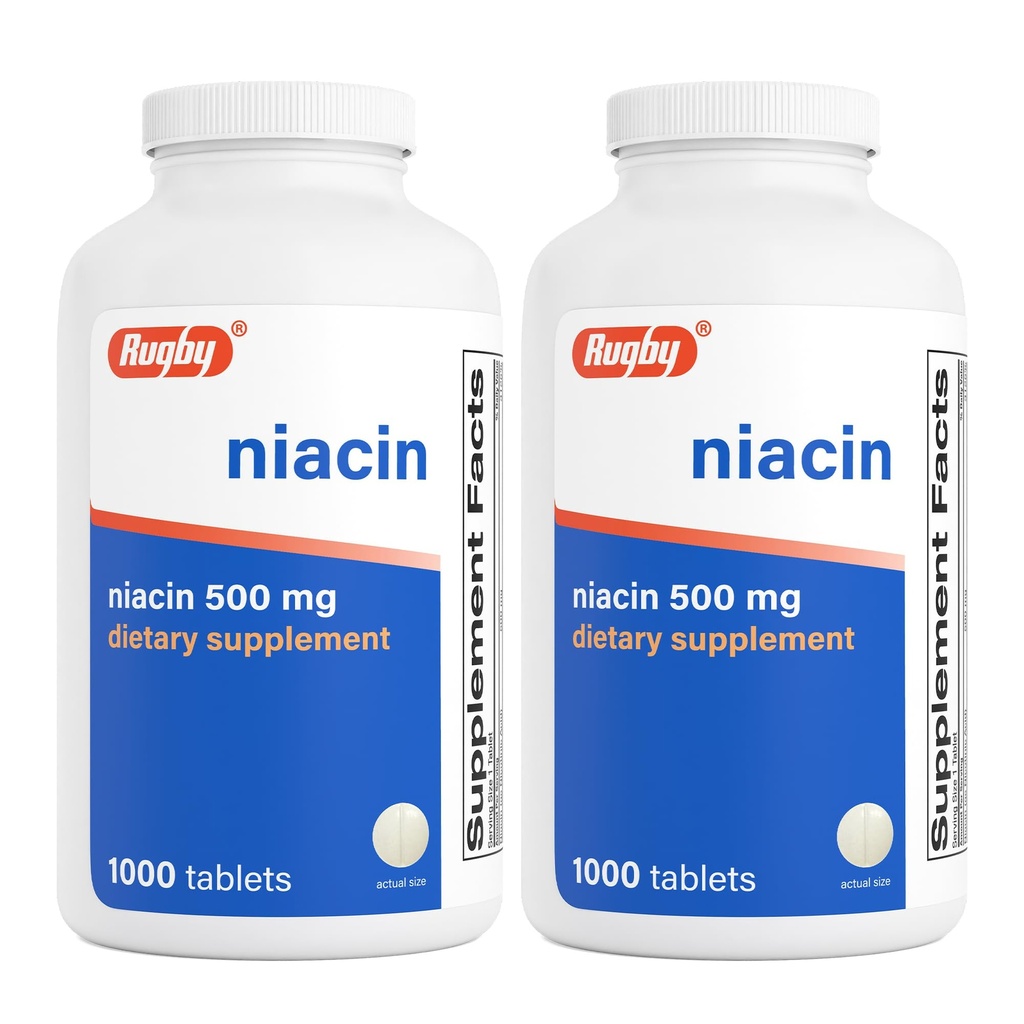 Rugby Niacin 500mg - Vitamina B3 Suplemento para Hombres y Mujeres - 1.000 Tabletas (2-Pack)