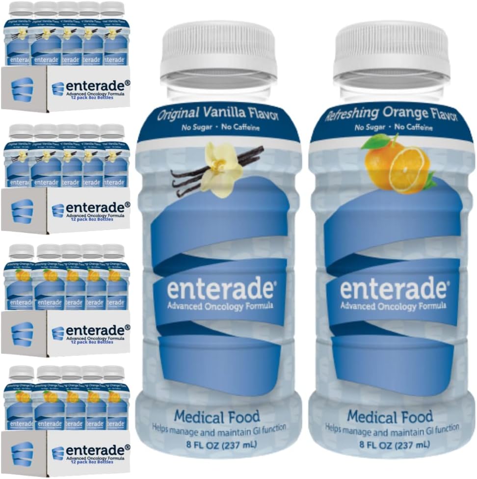 enterade AO 48 Botellas Naranja y Vanilla Bundle, Especialmente Formulado para reducir el tratamiento Efectos secundarios GI, 8oz Naranja (2 Packs de 12) + 8oz Vainilla (2 Packs de 12)