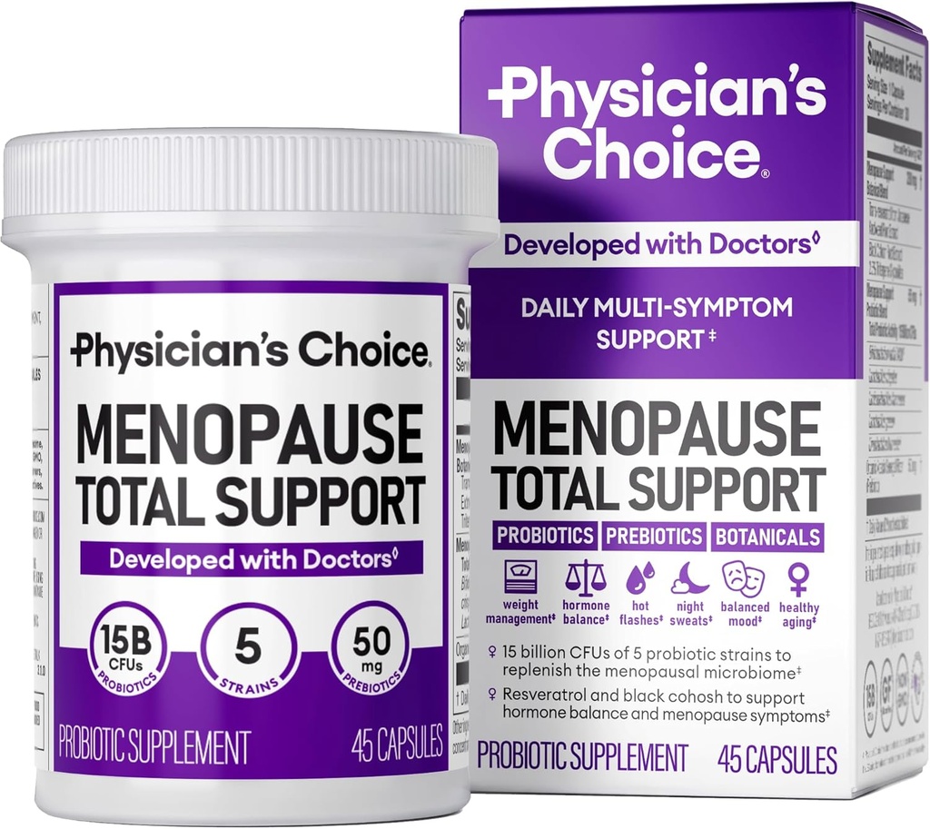 El suplemento probiótico de la menopausia de Physician para las mujeres - apoya el equilibrio hormonal, los flashes calientes, los suéteres nocturnos, la gestión del peso, la limpieza " Gut Health - con el cohosh negro, Resveratrol+ - 45ct