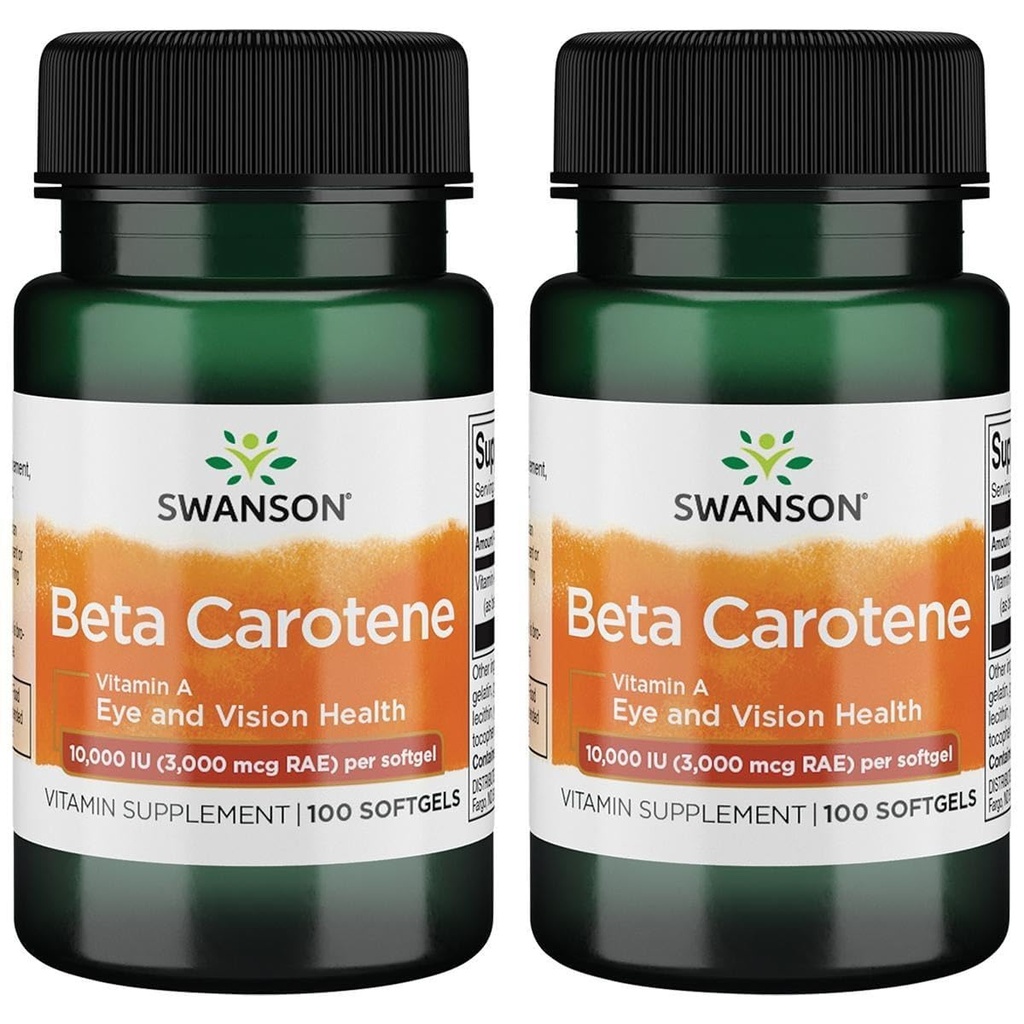 Swanson Beta-Caroteno (Vitamin A) Skin Eye Immune System Health Antioxidant Support 10000 Iu (3000 mcg) 100 Sgels (2 Pack)