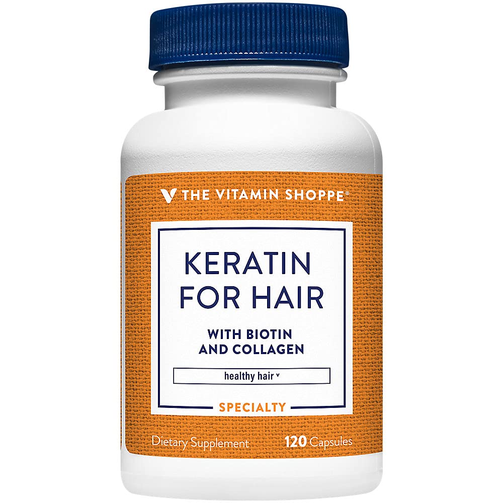 La queratina de vitamina Shoppe para el cabello con biotina & colágeno, soporta fuerte, saludable cabello, la luster del cabello (120 cápsulas)