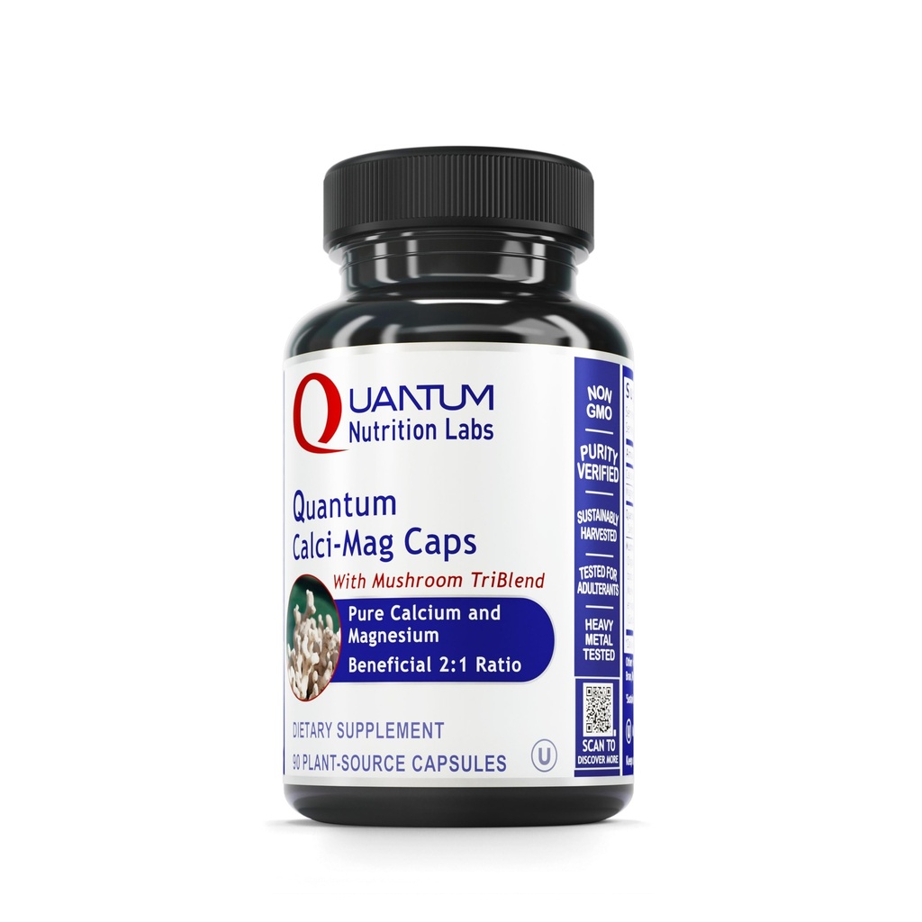 Quantum Nutrition Labs Calci-Mag Caps - Calcium Magnesium Supplement, Calcium Supplement, Pure Magnesium & Mushroom Complex with Reishi & Lions Mane - 90 Vegetarian Capsules