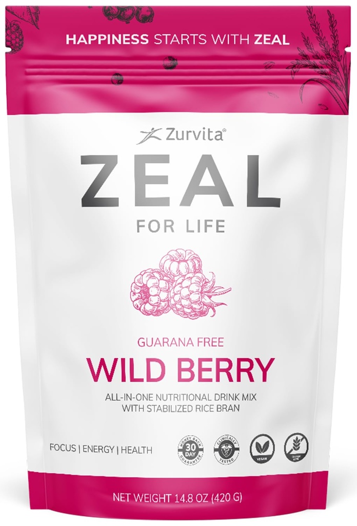 Zurvita - Zeal for Life 30-Day Wellness Bag - Wild Berry (Guarana Gratis) - Suplemento nutricional para la vitalidad, inmunidad y bienestar - 420 gramos
