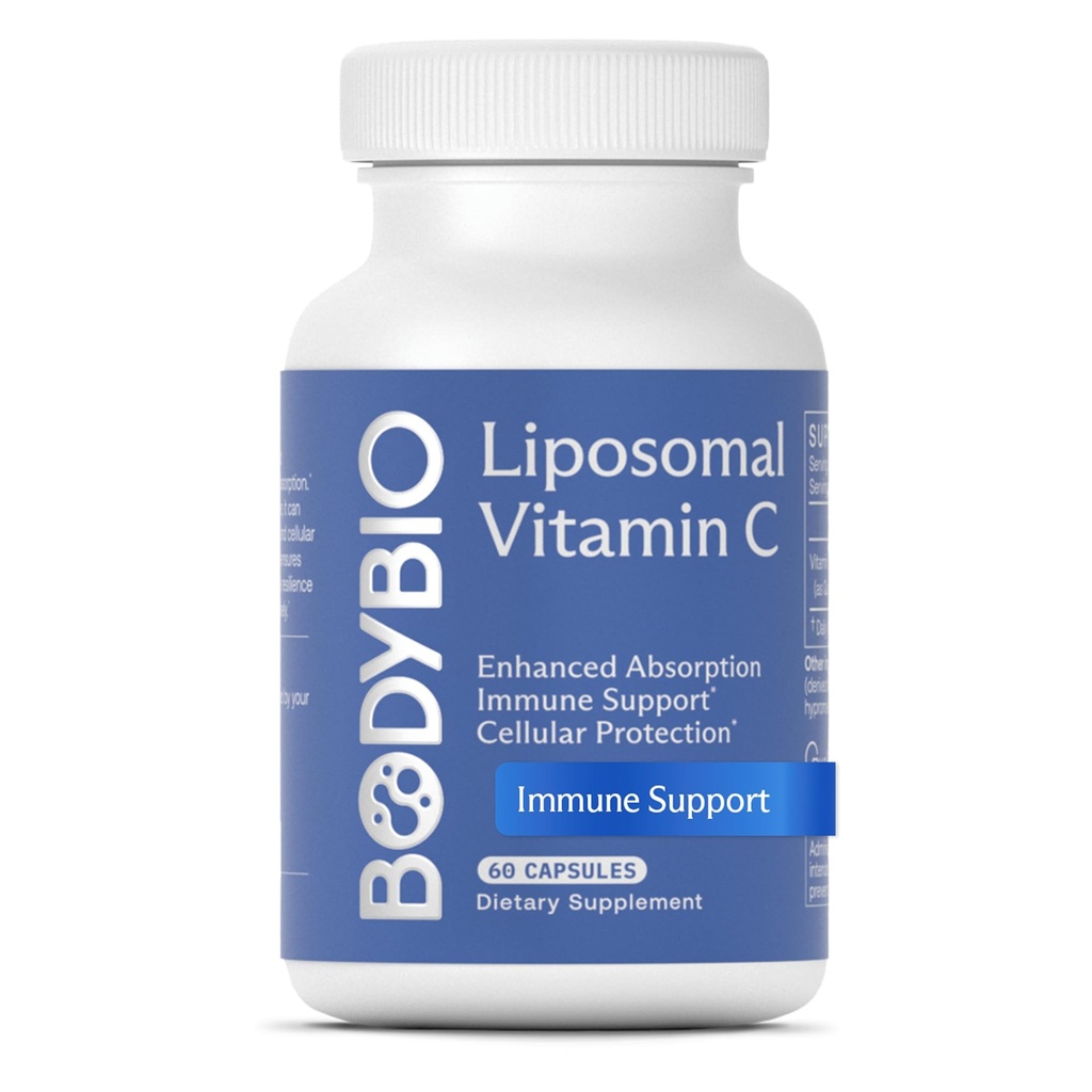 BodyBio Liposomal Vitamina C - Potente antioxidante para el soporte inmuno y la salud celular, ácido ascórbico puro con absorción máxima