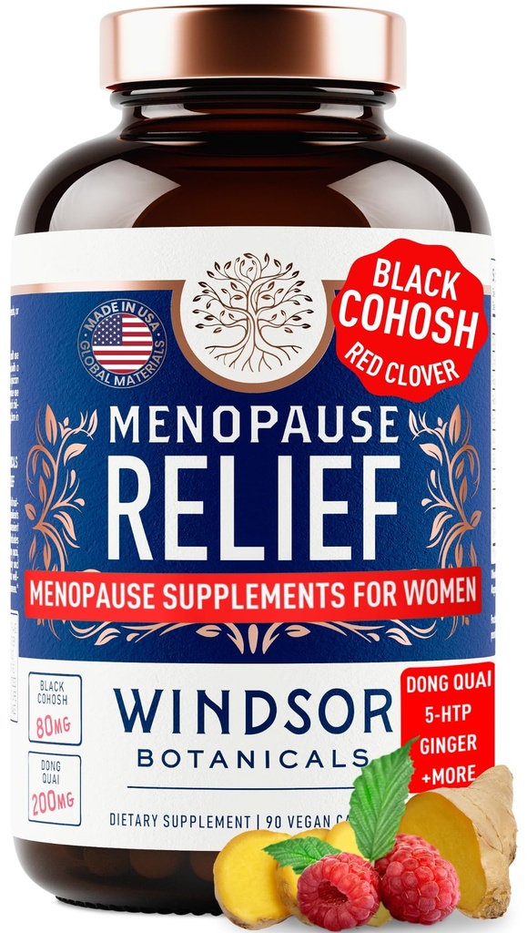 Suplementos de la menopausia para mujeres - 5-HTP, Dong Quai, Cohosh Negro para los flashes calientes de la menopausia, Apoyo Alivio del Sudor Nocturna - Mujeres Pre Meno Premenopausal Perimenopause Suplemento - 90 Caps