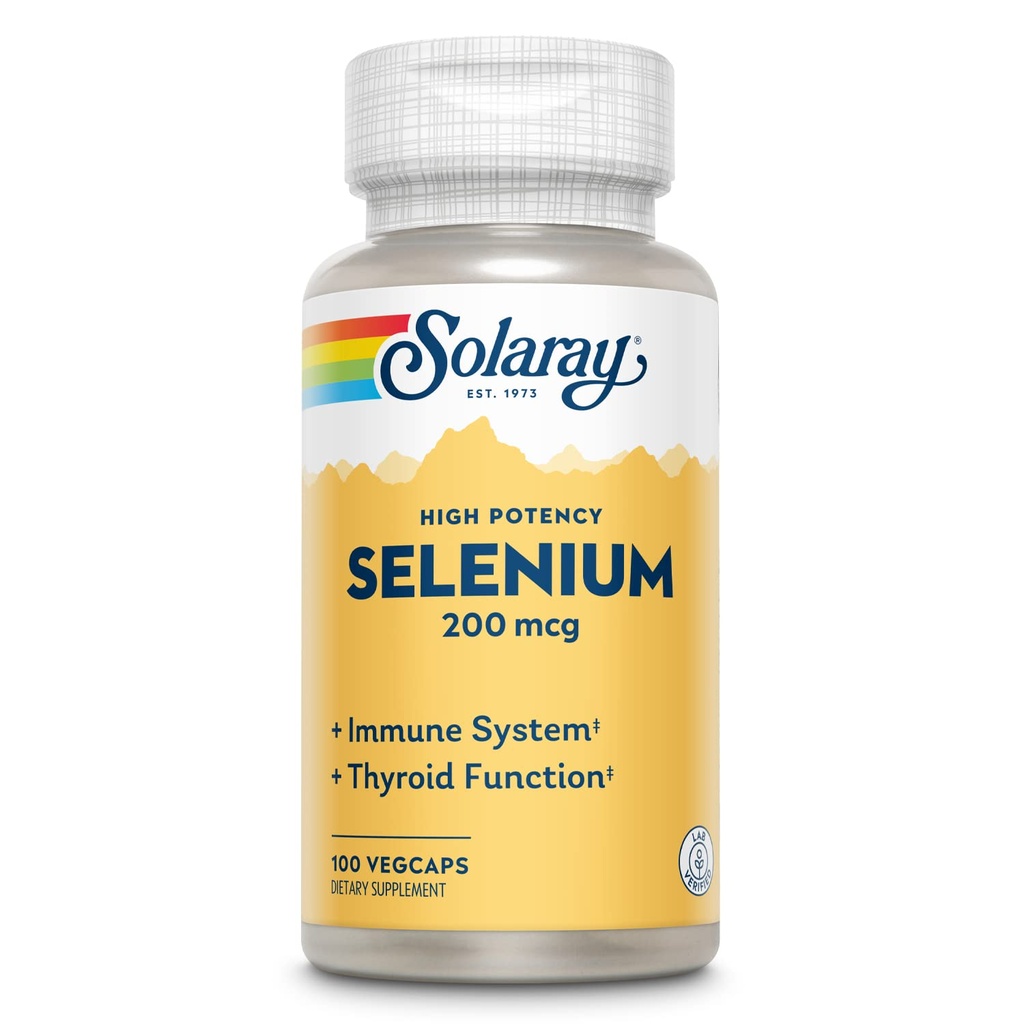 Solaray Selenium, alta potencia, sistema inmunológico saludable, función tiroidea & soporte antioxidante, 100 VegCaps