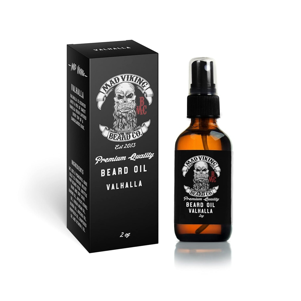 Mad Viking Valhalla Beard Oil - Hidrata, Suave y Crece la barba Naturalmente. Lucha contra el Itch y el Dandruff Con un Smooth Sandalwood & Vanilla Scent, Made In The USA - 2oz