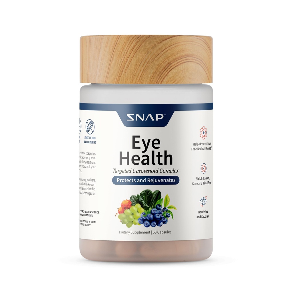 Snap Supplements Eye Health Capsules with Lutein, Zeaxanthin, Bilberry & Lycopene – Supports Vision, Eye Function & General Eye Health – 60 Capsules