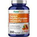 NusaPure Papaya Papain Enzyme Complex 240,000 PU - 200 Veggie Caps - 100% Vegetariano, No GMO