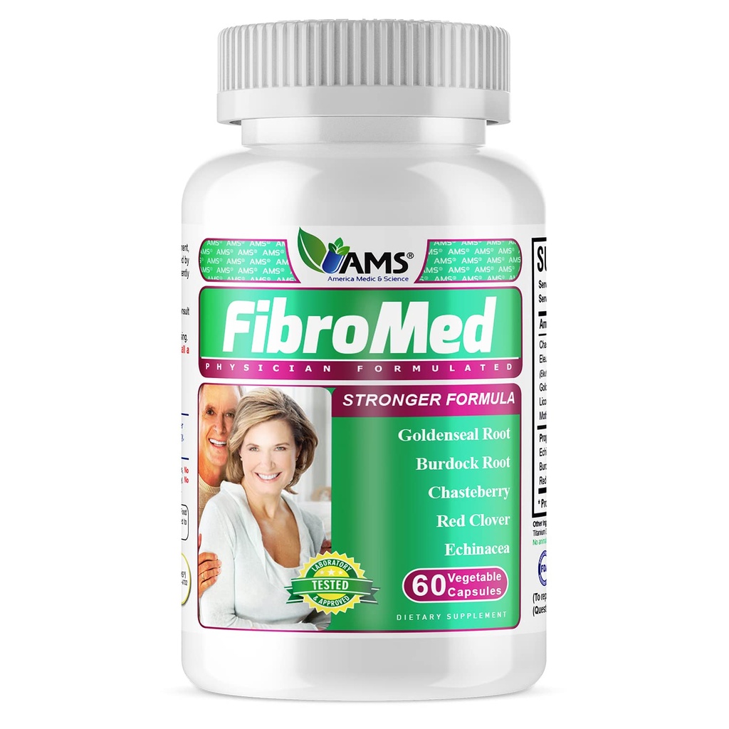 America Medic &amp; Science FibroMed (60 Capsules) Silencioso Saldo hormonal Suplemento para Mujeres Silencioso con Chasteberry, Clover Rojo, Echinacea, y otras hierbas naturales 