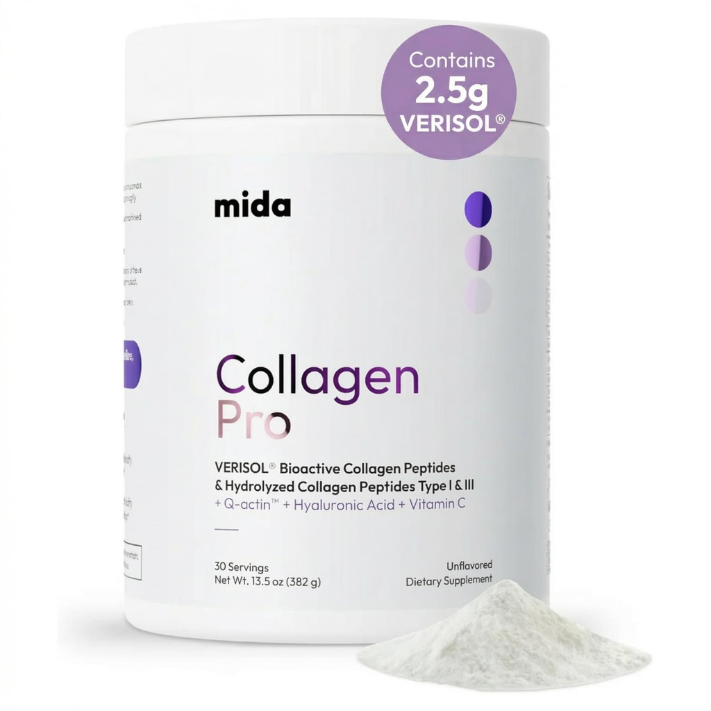 VERISOL® Hidrolyzed Collagen Peptides Tipo I " III con vitamina C, ácido hialurónico, biotina, Q-ACTIN® ANTE Powder de proteína desfavorada para la piel del sol, cabello grueso, uñas fuertes " salud conjunta ← 30 Servimientos