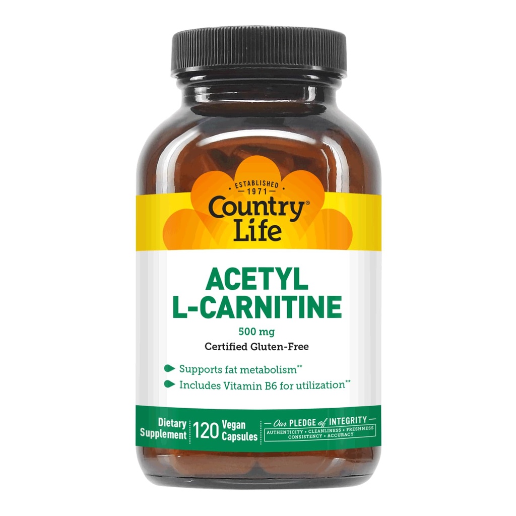 Country Life Acetyl L-Carnitine, 500 mg, con B-6 - 120 Vegan Capsules