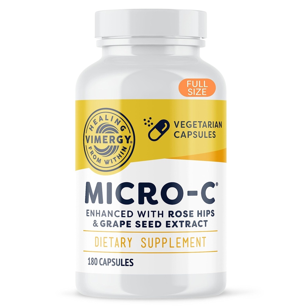Vimergy Micro-C® Vitamin C Capsules – 500 mg por cápsula, soporta la salud inmunitaria*, promueve la producción de colágeno, apoya los huesos saludables*, Kosher, Vegan &amp; Gluten-Free, Tamaño regular 180 cápsulas
