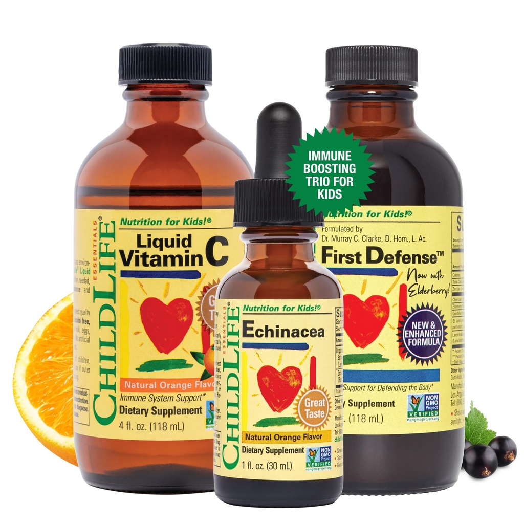 NILDLIFE ESSENTIALS Immune Support 3-Pack - Vitamina Líquida C, Primera Defensa y Echinacea - Immune Boosting Supplements for Infants, Toddlers, and Kids