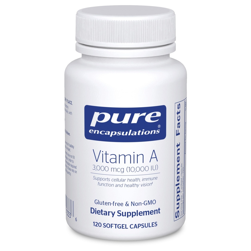 Encapsulaciones puras Vitamina A - 3000 mcg - del aceite de hígado de bacalao - Immune & Vision Support* - Suplemento de la vitamina A Palmitate - No GMO - 120 cápsulas de Softgel