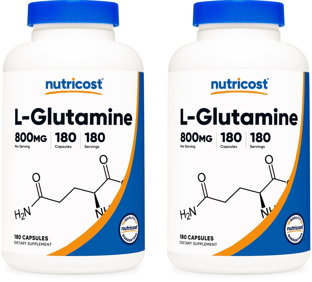 Nutricost L-Glutamina 800mg, 180 cápsulas (2 botellas)