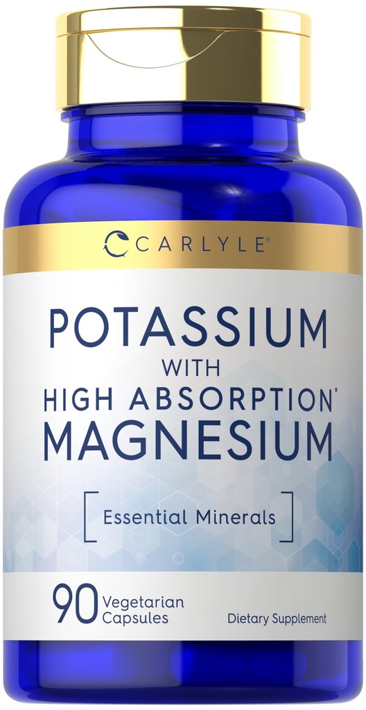 Carlyle Potassium Magnesium Supplement TEN 90 Capsules TEN High Absorption Silencio Vegetarian, Non-GMO &amp; Gluten Free