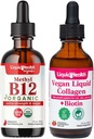 LIQUIDHEALTH Organic Methyl B12 5000mcg Vitamin Drops with Tart Cherry Juice & 100% Vegan Plant-Based Collagen Plus Biotin Drops - Natural Energy Boost, Mejorar Focus, Pelo &amp; Crecimiento de uñas, Skin Health