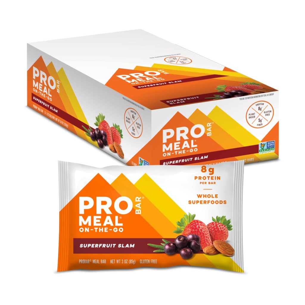 PROBAR - MEAL Bar, Superfruit Slam, Non-GMO, Gluten-Free, Healthy, Plant-Based, Whole-Food Ingredients, Natural Energy (12 Conteo)