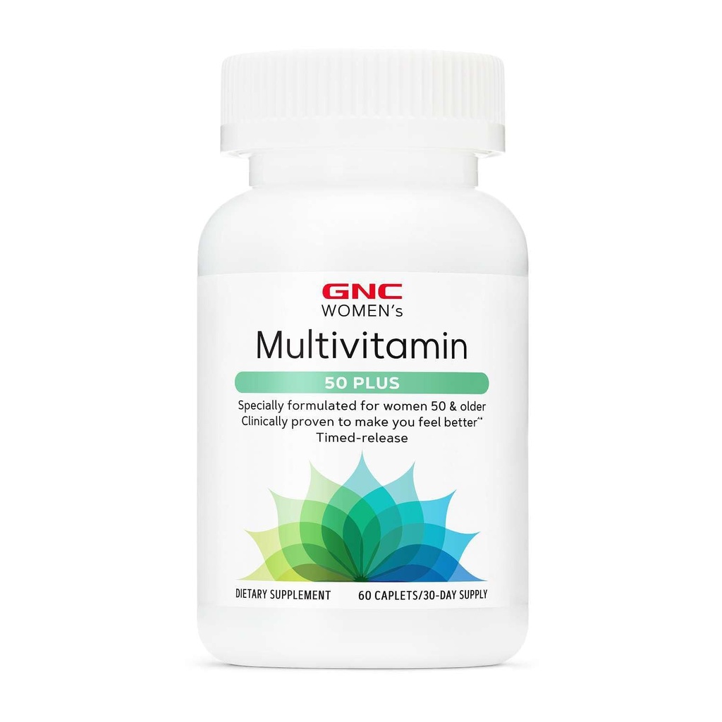Multivitamina de mujeres GNC 50 Plus, apoya la salud de huesos, ojos, memoria, cerebro y piel con vitamina D, calcio y B12, ayuda a aumentar la producción de energía, 60 cápsulas