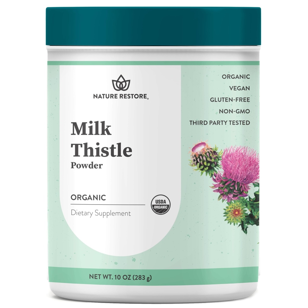 Nature Restore USDA Certified Organic Milk Thistle Seed Powder, 10 onzas, Envasado en California