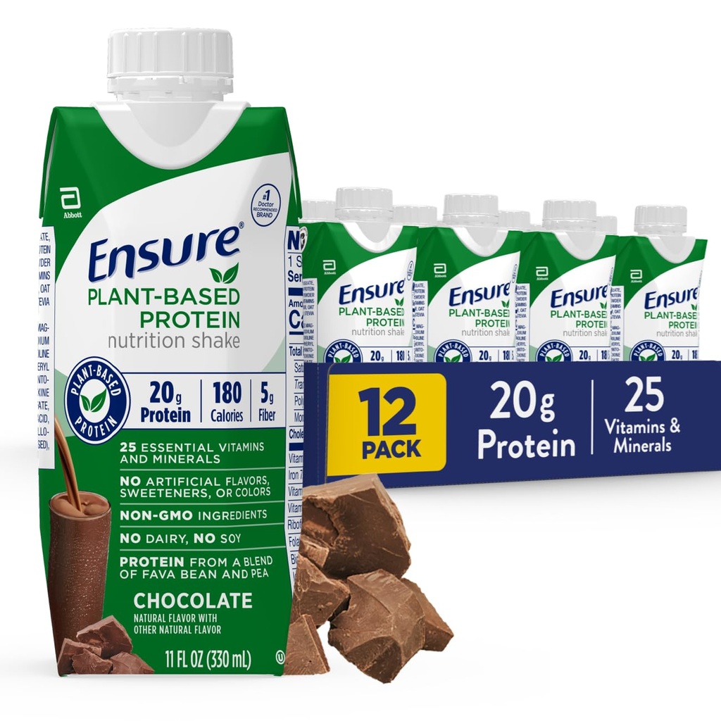 Asegurar las sacudidas de nutrición de proteínas con 20g Fava Bean " Pea Protein, Vainilla " Chocolate Flavors, Pack de 12, 11 Fl Oz