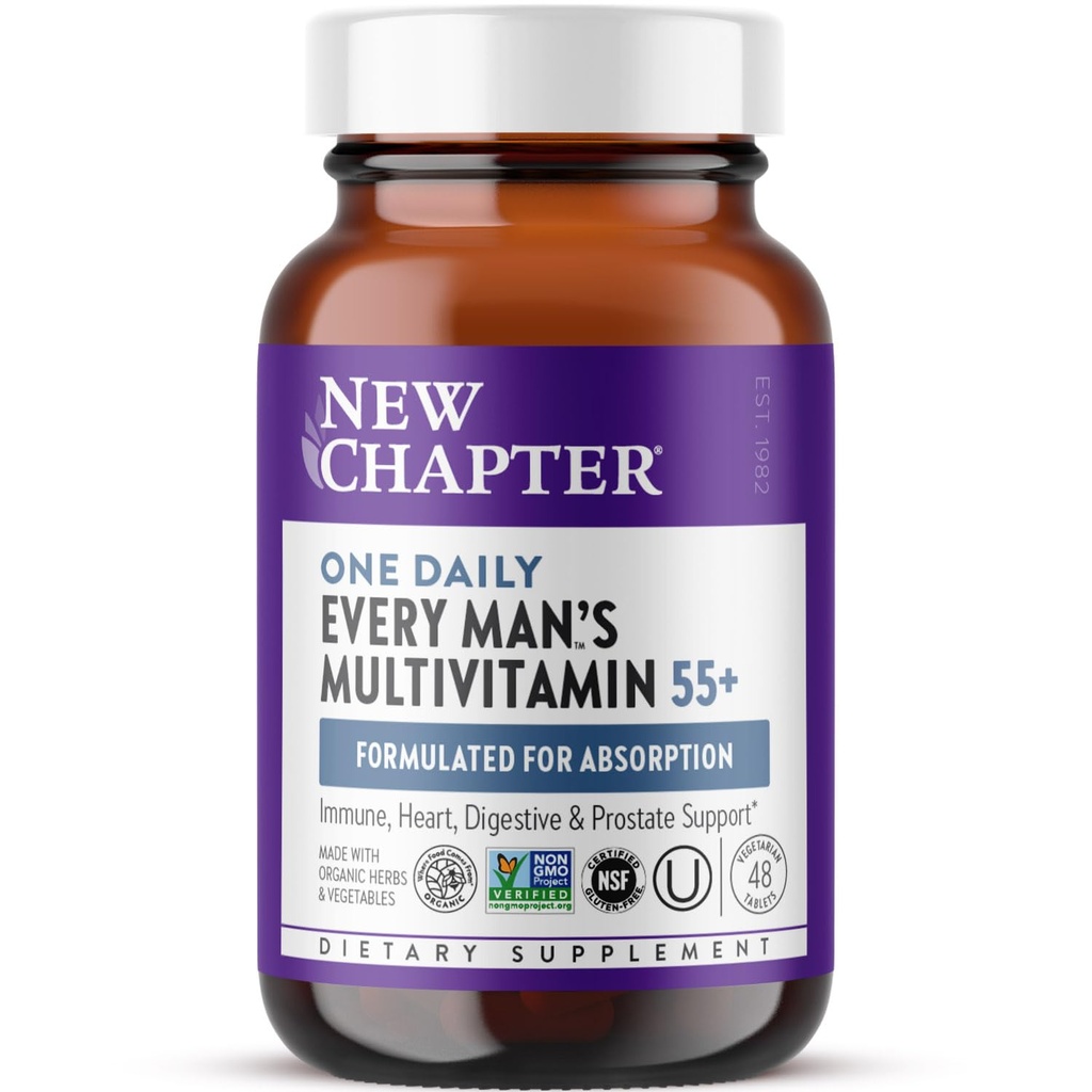 Nuevo Capítulo Multivitamínico Hombres 50 Plus para Cerebro, Corazón, Digestivo, Prostata &amp; Apoyo Inmunitario con 20+ Nutrientes + Astaxanthin - Cada Hombre Uno Daily 55+, Gentle on The Stomach - 48 ct
