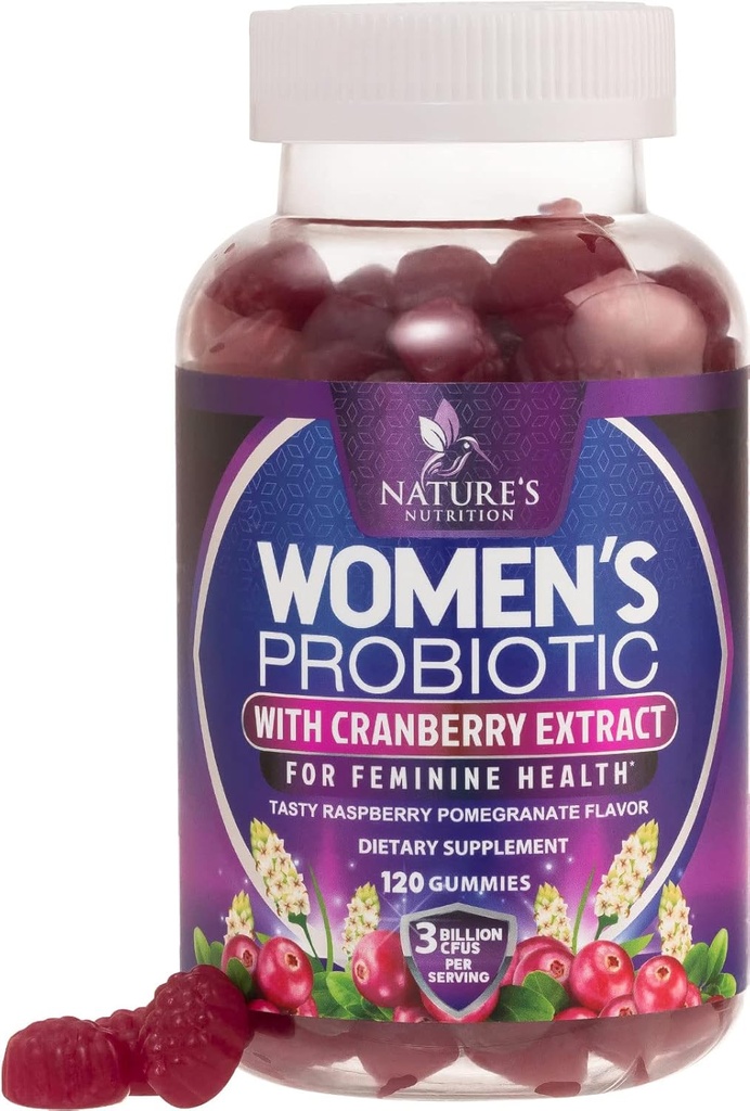 Probióticos para Mujeres Gummies con Arándano - 6 Strains Premium para PH Balance, Salud Digestiva, Vaginal &amp; Immune Support, 3 Billones CFU, Gummy Probiótico Feminine Health - 120 Gummies