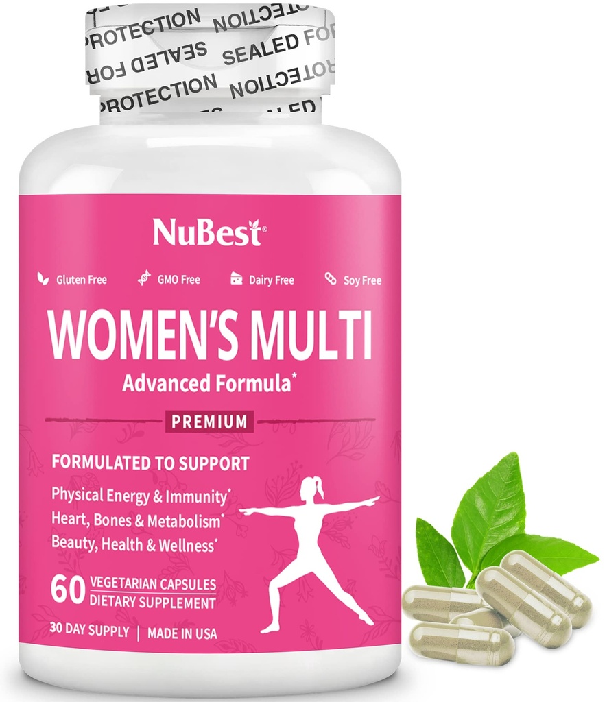Multivitamínico para Mujeres con 39 Nutrientes Claves, Vitaminas Esenciales, Minerales, Hierba Cuerno, Maca, Yam Salvaje, Cierre Rojo, Arándano, Arginina, Suplemento Herbal 60 cápsulas Vegan TENIDO 1 Mes de Suministro