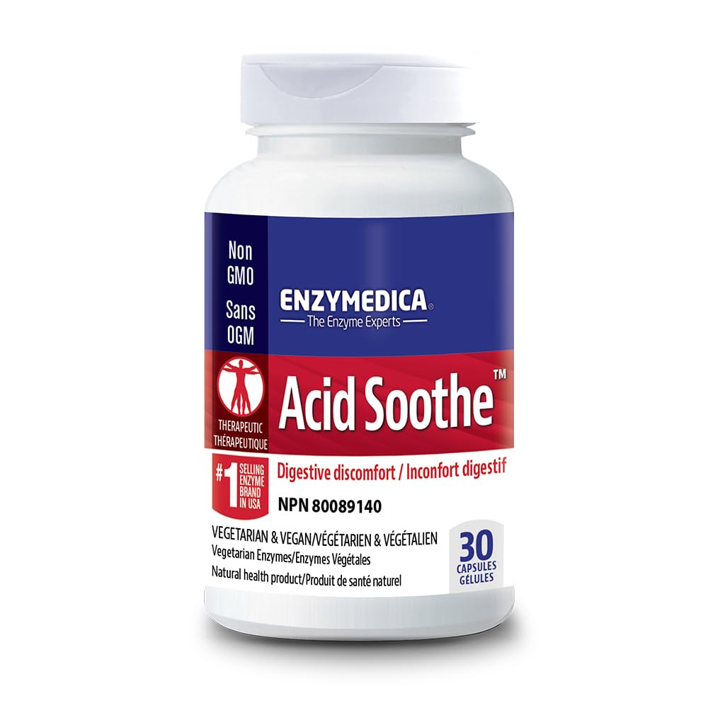 Enzymedica, Acid Soothe, Support for Occasional Heartburn, 3-in-1 Fórmula con Enzymes & Soothing Herbs, 30 Cuenta