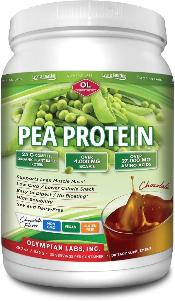 Laboratorios Olímpicos Planta base Pea Protein Powder, Chocolate - 25g de Proteína, Vegan, Carbs bajos netos, Gluten Gratis, Lactose Gratis, No Sugar Añadido, Soy Gratis, No GMO, 2 Pound Pea Protein
