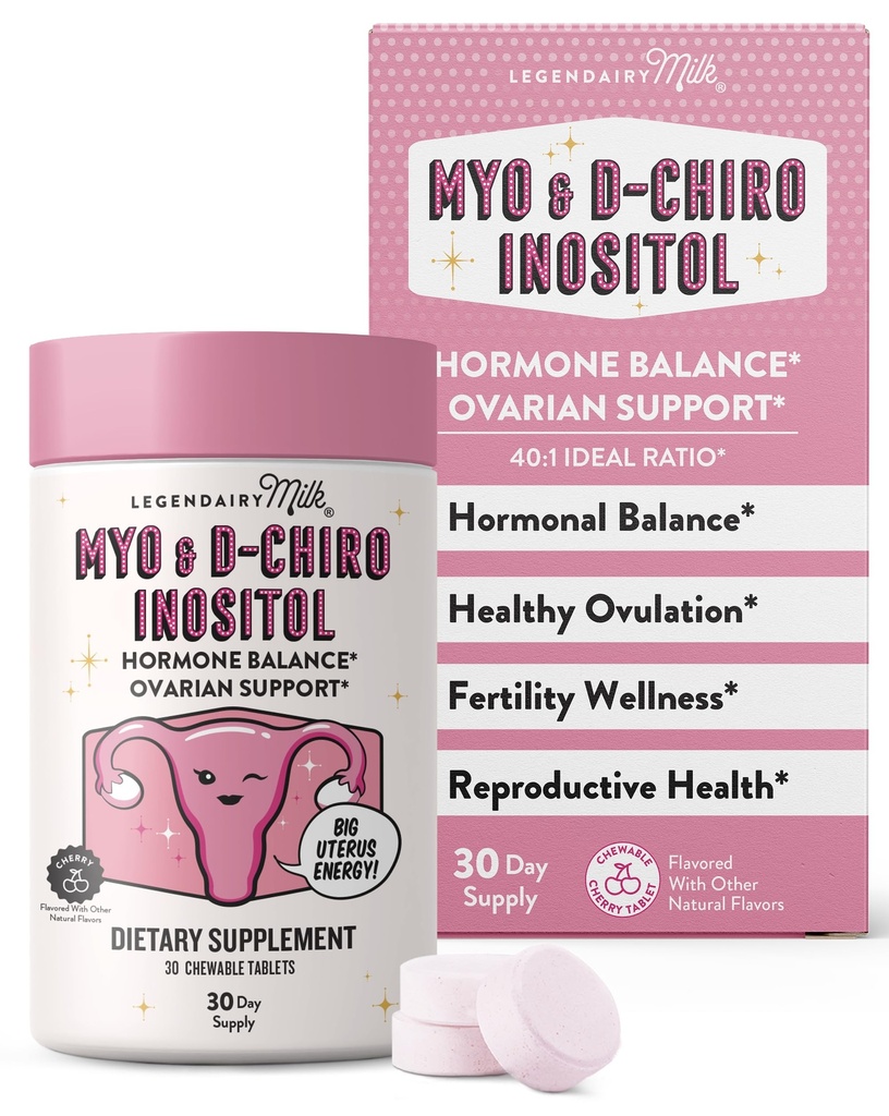 Legendairy Milk Pure Inositol Chewable Tablets - Myo-Inositol &amp; D-Chiro Suplemento para el equilibrio hormonal &amp; Fertilidad Soporte - Ideal 40:1 ratio - 30 Day Supply