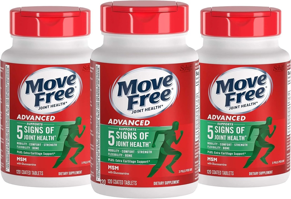 Schiff Move Free Advanced Tablets Plus 1500mg MSM - 120 Coated Tablets, Pack de 3