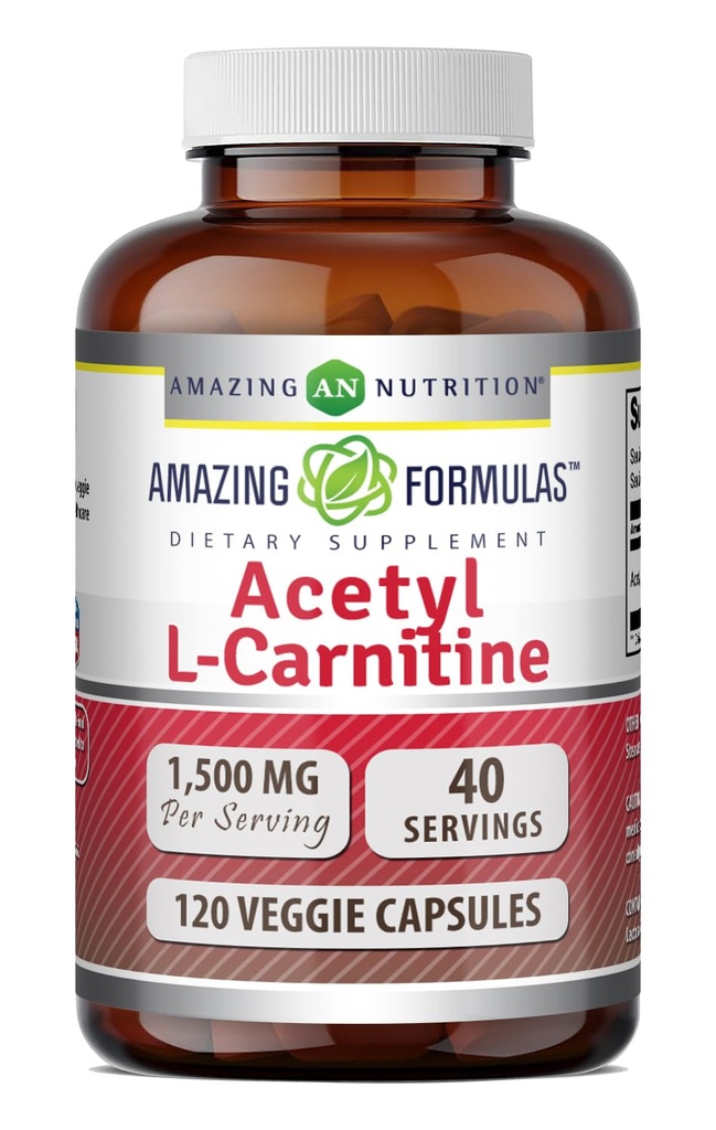 Amazing Fórmulas Acetyl L-Carnitine Hcl Suplemento Silencio 500 Mg Por Serving TEN 120 Veggie Capsules Suplemento Silencio No-GMO ANTE Gluten Free TEN Made in USA