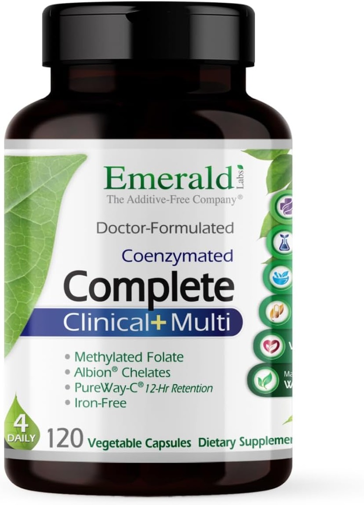 EMERALD LABS Clínica completa - Multivitamínico con folato metilado, vitamina D3, enzimas digestivas " Más para la salud de Gut, soporte de inmunológico " Más* - 120 cápsulas vegetales (30-Day Supply)