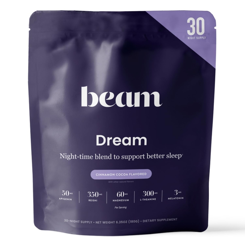 Beam Dream Sleep Powder, L-Theanine, Apigenin, Reishi y Magnesium, Third Party Tested Natural Sleep Aid &amp; Sleep Supplement for Deep Sleep, Relax and Recovery, Natural Sleep Support, 30 Servings
